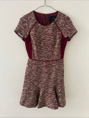 J. Crew Burgundy Multicolor Tweed Fit-and-Flare Mini Dress NWT